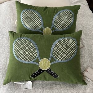 2 Green Tennis Racket Accent Pillow